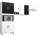 Cozinha Compacta Poliman Munique 3 Peças: Paneleiro Duplo, Armário Triplo e Armário Geladeira - Branco/Preto