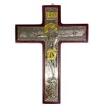 Crucifixo de Madeira e Prata com Detalhe Dourado - 22 Cm | SJO Artigos Religiosos
