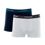 Cueca Boxer Cotton Listrado Kit 2 Unidades Mash Branco/ Azul Marinho M