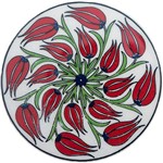 Descanso de Copo Redondo em Cerâmica - Flor Vermelho