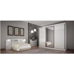 Dormitório Casal Completo com Espelho 4 Portas e 14 Gavetas Branco Alto Brilho Spazzio
