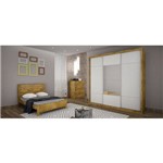 Dormitório Casal Completo com Espelho 3 Portas e 7 Gavetas Freijó Dourado/branco Arezzo