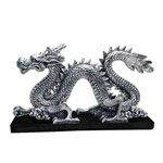 Dragão Chinês Serpente Kung Fu Prata Base Estátua Decoração