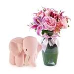 Elefante de Crochê Rosa + Vaso com Flores Pink
