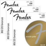 Encordoamento para Violão Aço 013 Fender 80/20 Bronze 70M - Kit com 3 Unidades