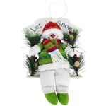 Enfeite de Porta Boneco de Neve em Tecido Branco e Verde 25 Cm - Natalia Christmas