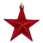 Enfeite para Arvore de Natal Estrela - Glitter Vermelho - 6 Unidades