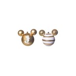 Enfeites de Natal Disney Mickey Silhueta e Listras Branco e Dourado - Pack com 4 Bolas 8cm