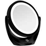 Espelho com Aumento de 5x Redondo Dupla Face Leds Recarregável BC1007 Preto
