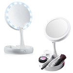 Espelho de Luz Led Dobrável Aumenta 10x Maquiagem Portátil