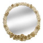 Espelho de Parede Oval Bege com Flores Douradas 49cm Espressione