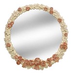 Espelho de Parede Oval Bege com Flores Rosê 49cm Espressione