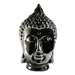 Estátua Buda 25cm Cabeça Buda Cerâmica Budismo Cor Preta Metalizada Pm16616l/02