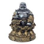 Estátua Buda Chinês Sorridente da Riqueza Flor de Lótus 24cm