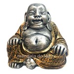 Estátua Buda Chinês Sorridente da Riqueza Prata e Dourado 16cm