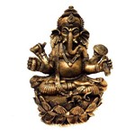 Estátua de Ganesha Flor de Lotus Dourada Resina 15cm