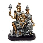 Estátua Família Shiva, Parvati, Ganesha Dourado e Prateado Resina 26,5cm
