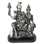 Estátua Família Shiva, Parvati, Ganesha Prateada 26,5cm