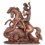 Estátua São Jorge com Cavalo e Dragão Ogum Decorativo Resina Bronze