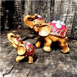 Estátuas de Elefantes Indianos com Filho Vermelho