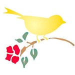 Estêncil para Pintura Simples 14x14 Pássaro com Flor - Opa997 - Opa