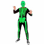 Fantasia Adulto de Halloween Esqueleto Verde com Mascara