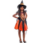 Fantasia de Bruxa com Chapéu e Luvas Angeline Laranja Halloween Infantil
