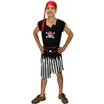 Fantasia de Pirata Bucaneiro com Gorro Halloween Masculino Adulto