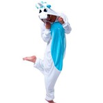 Fantasia Macacão de Unicórnio Kigurumi Adulto Branco e Azul com Gorro