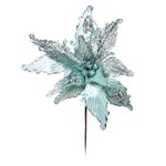 Flor Artificial Decoração Natal Poinsetia Glitter Cl Azul Clara