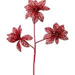 Flor Decorativa com Glitter, Vermelha, Kit com 3 Unidades - Chritmas Traditions