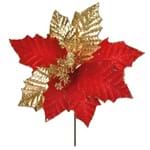 Flor Natal Cabo Médio Glitter Vermelho/Ouro - Cromus