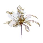 Flores Cabo Médio Poinsetia Glitter Nude Ouro 28 X 24 Cm