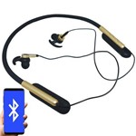 Fone Ouvido Headphone Bluetooth Sem Fio Esporte Flexível Estéreo Vibra Infokit HBT-82 Preto Dourado