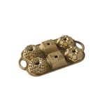 Forma para 6 Mini Bolos Geo Bundtlette Nordic Ware em Alumínio Fundido - Linha Premier Gold Collecti