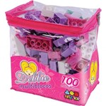 Frasqueira de Blocos de Montar Bell Toy Multiblocos para Montar da Debbie - 100 Blocos - Rosa/lilás