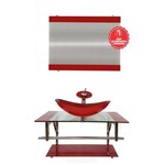 Gabinete de Vidro 80cm para Banheiro Cuba Oval - Dinamarca - Vermelho Cereja
