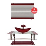 Gabinete de Vidro 90cm para Banheiro Cuba Oval - Romênia - Vermelho Cereja