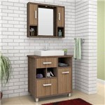 Gabinete para Banheiro com Pés Espelheira e Cuba Belizze Bruxelas 77cm Rústico/Amêndoa
