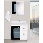 Gabinete para Banheiro com Pés Espelheira e Cuba Patinada Fabribam Lys 80Cm Branco/Preto