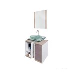 Gabinete para Banheiro Cris Fit 90cm com Lavatório e Espelho Amadeirado Branco Cris-metal