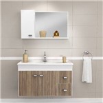 Gabinete para Banheiro Suspenso com Espelheira e Tampo Gaam Pop 75,5Cm Branco/Noce