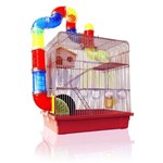 Gaiola Hamster Super Luxo Labirinto 3 Andares Vermelha