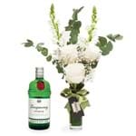 Gin Tanqueray + Arranjo Clássico com Flores Brancas e Folhagem M
