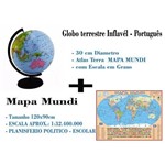 Globo Terrestre em Português Inflavel + Mapa Mundi Mundo Politico Escolar - 120 Cm X 90 Cm