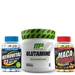 Glutamine 300g Muscle Pharm + Maca 180tabs + Hemovital Multivitamínico 120tabs