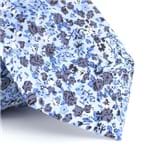 Gravata Estampada em Seda Floral Liberty Azul e Cinza