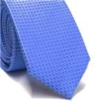 Gravata Slim em Seda Azul Claro com Detalhes em Branco na Trama