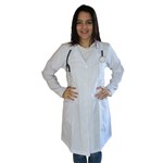 Jaleco Branco de Tecido Gabardine Feminino de Manga Longa com Logo Medicina Veterinaria Bordado - Lojão da Saúde