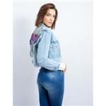 Jaqueta Cropped Jeans Bolso Cargo com Silk e Trans P